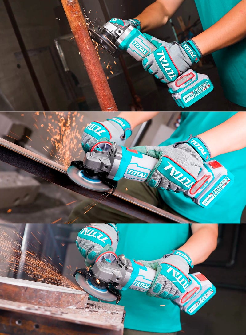 توتال جلاخة زاوية لاسلكية من توتال بجهد ٢٠ فولت، مزودة بمحرك بدون فحمات، بقطر ١١٥ ملم وقدرة قصوى تصل إلى ١٢٠٠ واط، مع ٣ سرعات تشغيل، وتأتي مع بطاريتين سعة ٥٫٠ أمبير-ساعة، وشاحن ٤٫٠ أمبير، و١٠ أقراص قطع، وحقيبة حمل - Image 2